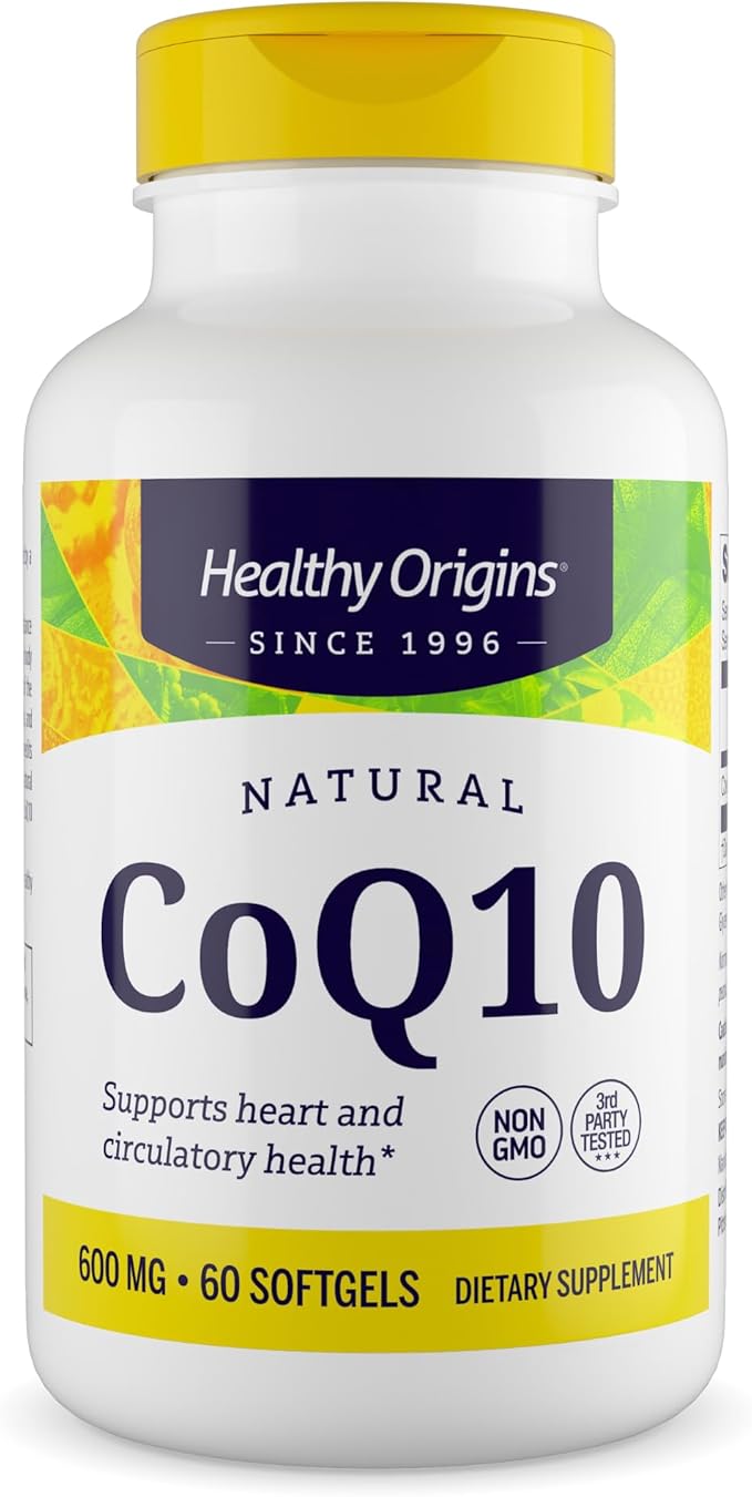 Healthy Origins® CoQ10 600 mg – Natural Trans-Isomer Ubiquinone – Yeast Fermented, Supports Heart Health & Cellular Energy – Non-GMO 60 Softgels