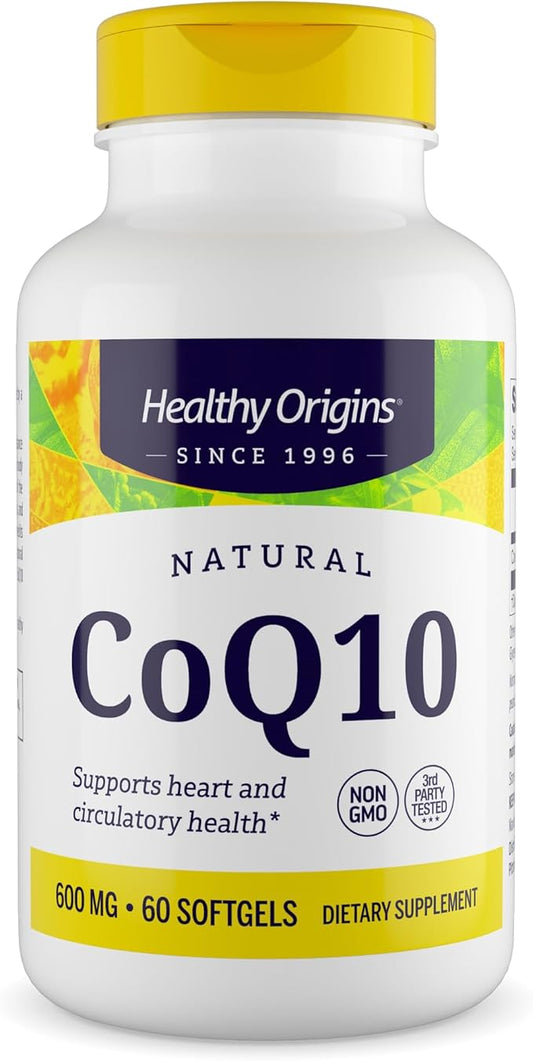 Healthy Origins® CoQ10 600 mg – Natural Trans-Isomer Ubiquinone – Yeast Fermented, Supports Heart Health & Cellular Energy – Non-GMO 60 Softgels
