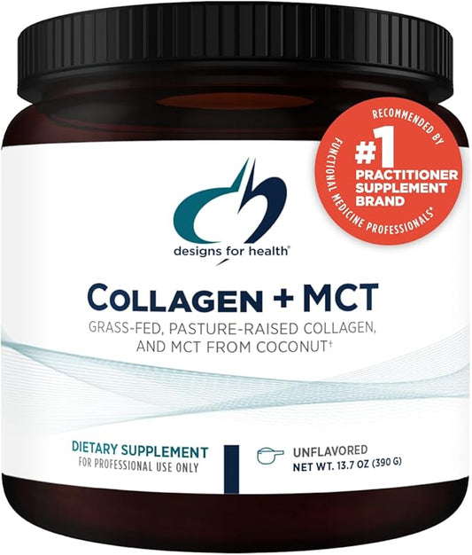Designs for Health Collagen + MCT, Unflavored - Hydrolyzed Grass-Fed Collagen Peptides with MCT Oil Powder to Promote Mental Focus, Sustained Energy, Skin & Gut Health (30 Servings)