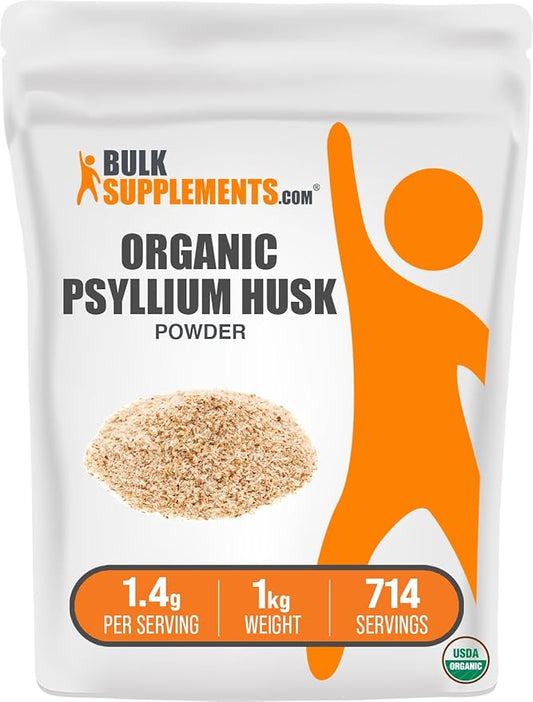 BulkSupplements.com Organic Psyllium Husk Powder - Psyllium Husk Fiber, Fiber Supplement, Nutritional Supplement - Gluten Free, 1.4g per Serving, 1kg (2.2 lbs) (Pack of 1)