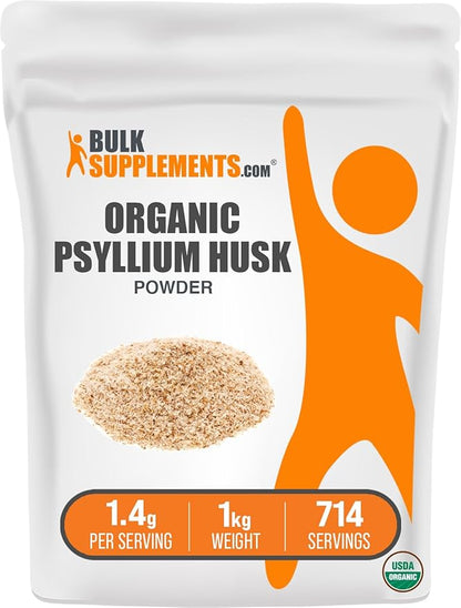 BulkSupplements.com Organic Psyllium Husk Powder - Psyllium Husk Fiber, Fiber Supplement, Nutritional Supplement - Gluten Free, 1.4g per Serving, 1kg (2.2 lbs) (Pack of 1)