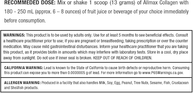 ALLMAX Nutrition Grass Fed & Pasture Raised Collagen with 10,000 mcg Biotin + 90 mg Vitamin C, Chocolate, 15.5 oz (440 g)