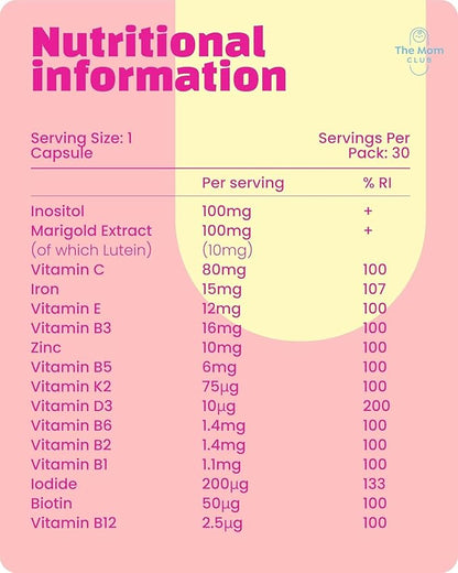 2nd Trimester Prenatal Vitamins – 30 Capsules | Iron, Lutein, B Complex & Inositol for Energy, Gestational Support, and Immune Boost | Vegan Pregnancy Supplements – Weeks 13-27
