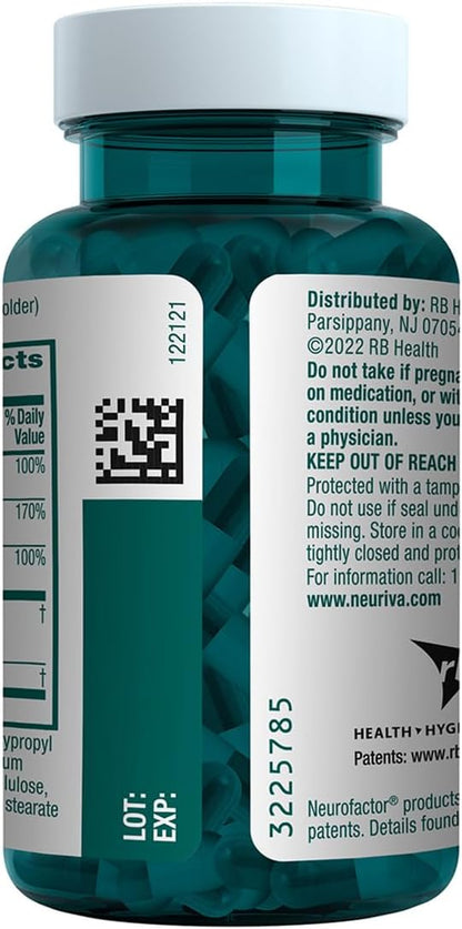 NEURIVA Plus Brain Supplement for Memory, Focus & Concentration + Cognitive Function with Clinically Tested Nootropics Phosphatidylserine and Neurofactor, VIT B6 & B12, 30 Count Capsules (2 Pack)