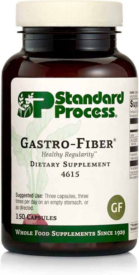 Standard Process Inc. Gastro-Fiber - Whole Food Digestion and Digestive Health, Indigestion, and Cramps with Collinsonia Root, Apple Pectin, and Fennel Seed - 150 Capsules