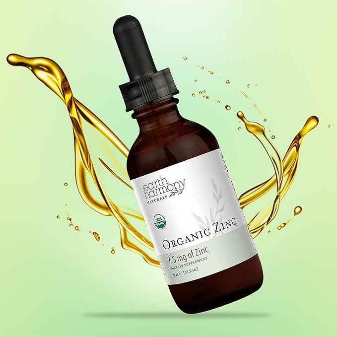 Organic Liquid Zinc Sulfate - Pure Zinc Supplements for Skin Health, Immune System Function and Normal Cell Growth in Adult Men & Women - Non-GMO, Vegan 7.5mg - 2 Fl Oz