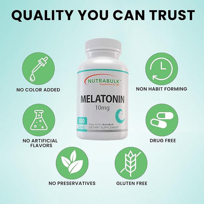 Melatonin 10 mg Tablets – Quick Release Natural Nighttime Sleep Aid for Adults. (300 Count)