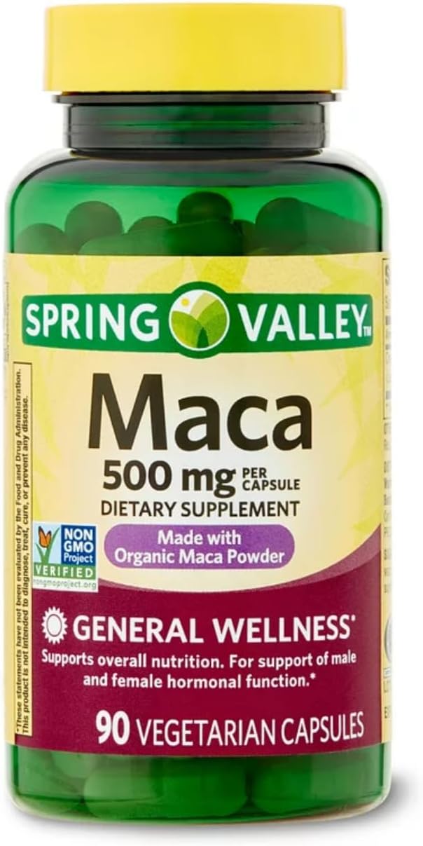 Spring Valley Maca Root 500mg Capsules, Organic Maca Root for Women and Men + STS Sticker.
