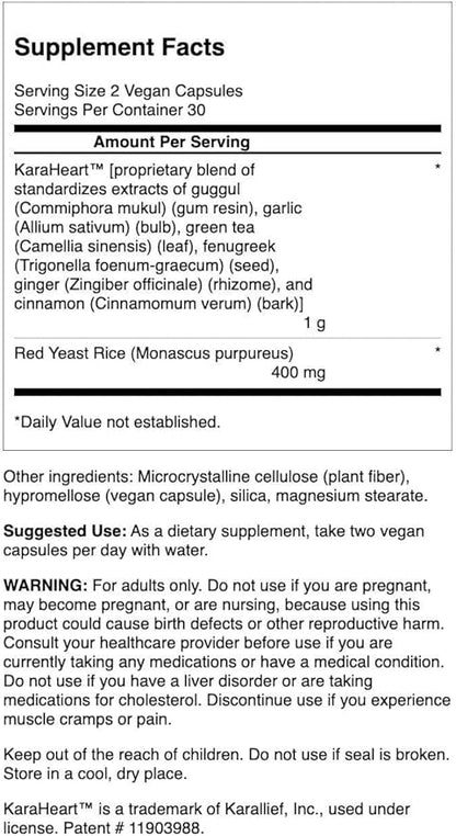 Swanson Red Yeast Rice Cholesterol Support - Featuring Karaheart 60 Vegan Caps