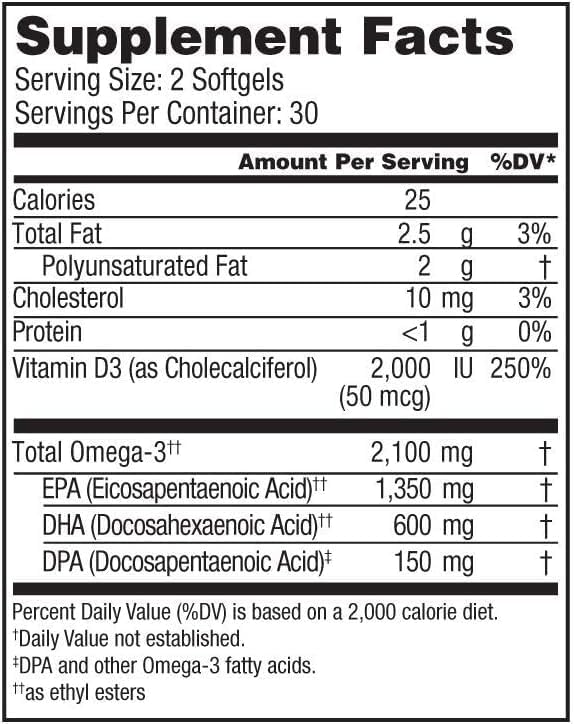 Oceanblue Professional Omega-3 2100 with Vitamin D3 – 120 ct - 2pack – Triple Strength Burpless Fish Oil Supplement with High-Potency EPA, DHA, DPA and Vitamin D3 – Wild-Caught – Orange Flavor