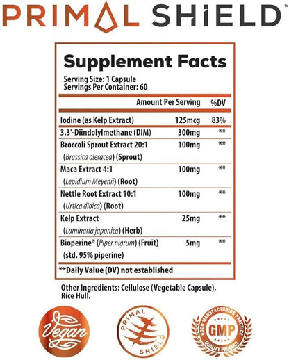 Estrogen Blocker and Hormone Balance for Men & Women: DIM 300mg Supplement with BioPerine - 20x Potency Broccoli Sprout Extract with Kelp Extract Iodine for Liver & Thyroid Health (60 servings)