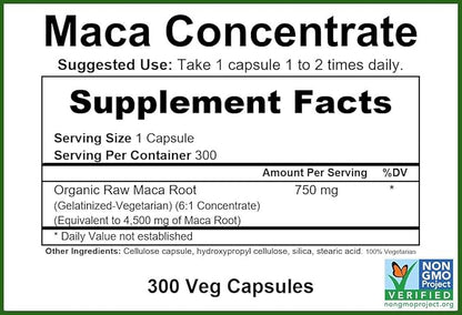 GreenPacks® Organic Maca Root Concentrate (Gelatinized) Supplement - 300 Capsules