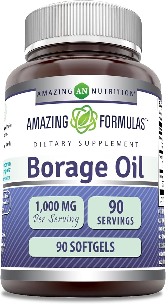 Amazing Formulas Borage Oil Supplement | 2000 Mg Per Serving | Softgels | Non-GMO | Gluten-Free | Made in USA (1 Pack, 90 Count)