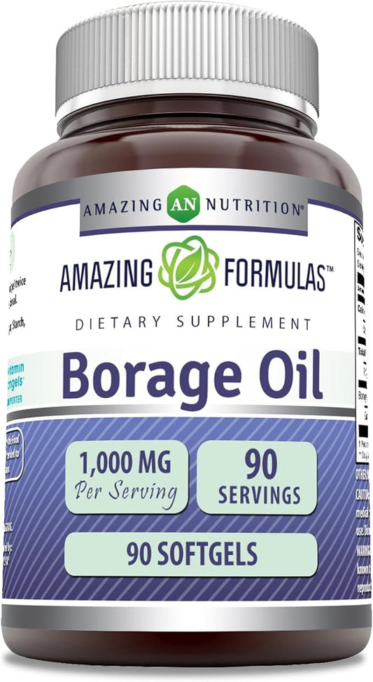 Amazing Formulas Borage Oil Supplement | 2000 Mg Per Serving | Softgels | Non-GMO | Gluten-Free | Made in USA (1 Pack, 90 Count)