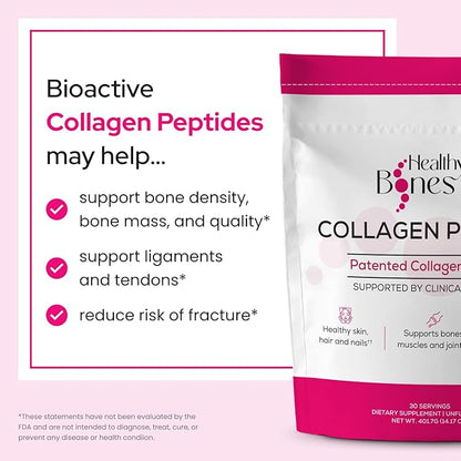 FORTIBONE Premium Bone Health Collagen Peptides w/Fortigel, Verisol, Tendoforte | Clinically-Supported for Bones Joints Skin Hair Nails | Hydrolyzed Collagen Complete Anti-Aging Formula | 30 Servings