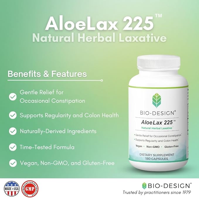 Aloe Lax 225 Relief for Occasional Constipation, with 225mg Natural Aloe ferox, 180 Capsules