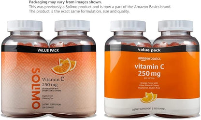 Amazon Basics - Vitamin C, 250 mg Gummies, Orange, 300 Count (2 Packs of 150), 2 per Serving (Previously Solimo)