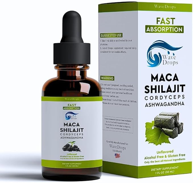 Maca, Shilajit, Cordyceps, Ashwagandha Liquid Drops | All Natural Ingredients | Promotes Relaxation,Supports Sleep and Cognitive Function | 1 Fl Oz
