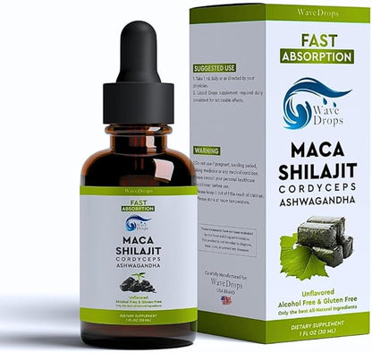 Maca, Shilajit, Cordyceps, Ashwagandha Liquid Drops | All Natural Ingredients | Promotes Relaxation,Supports Sleep and Cognitive Function | 1 Fl Oz