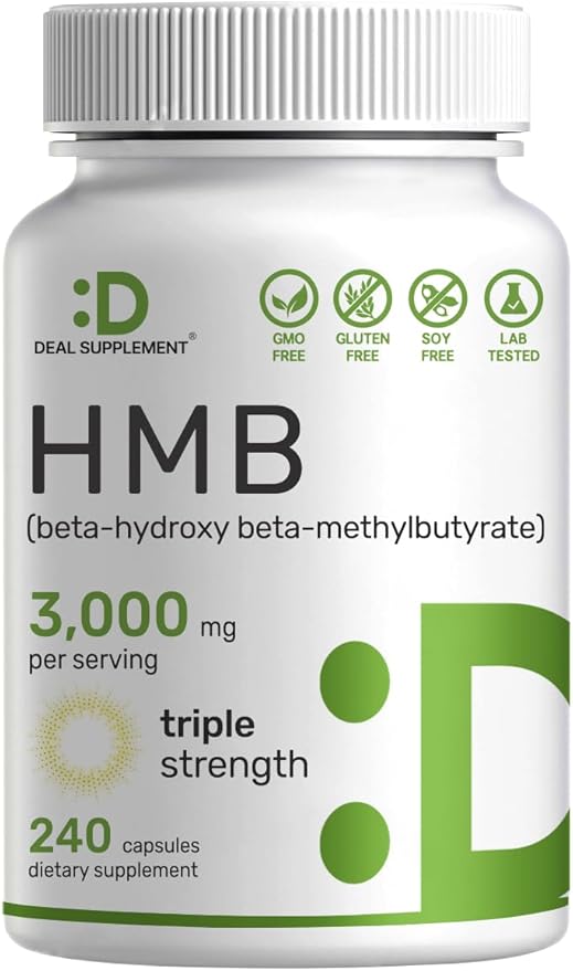 Ultra Strength HMB Supplements 3,000mg Per Serving, 240 Capsules | Third Party Tested | Supports Muscle Growth, Retention & Lean Muscle Mass | Fast Workout Recovery