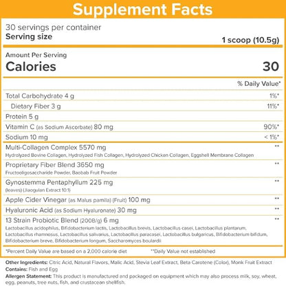 SkinnyFit - Super Youth, Orange Pineapple (30 Servings) - Multi Collagen Peptides Powder - Probiotics, Fiber, Hyaluronic Acid - Collagen for Women - Non GMO, Gluten Free, Sugar Free - Self Care