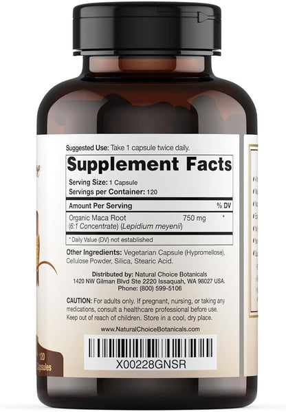 Organic Maca Root Capsules (High Potency), Non-GMO Verified Supplement - 120 Capsules, 2 Month Supply