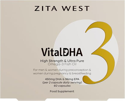 Vital DHA – Prenatal DHA and EPA with Zinc for Fertility, Pregnancy, and Breastfeeding – Omega 3 for Brain Development – 60 Capsules (1 Month Supply)