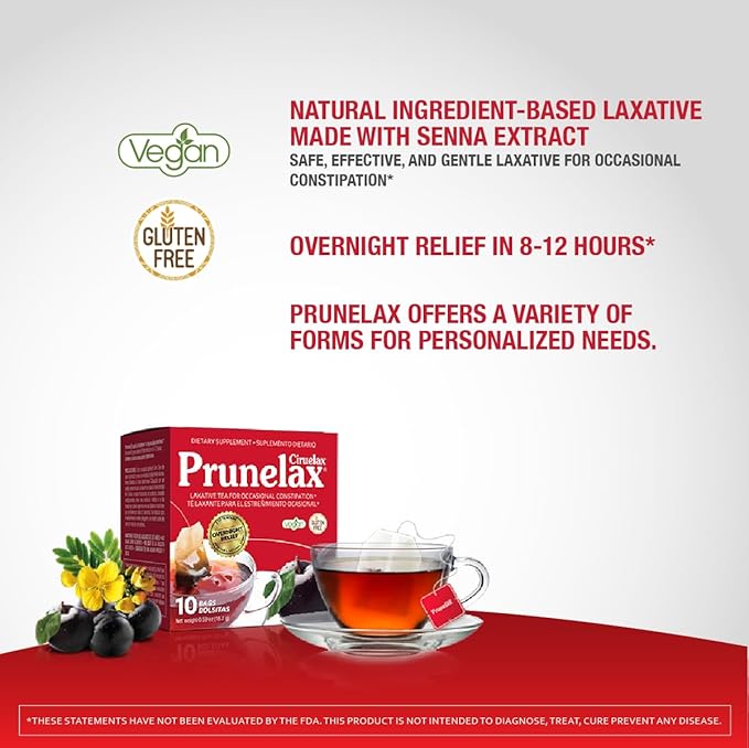 Prunelax Ciruelax Regular Strength Laxative Tea Bags - Made with Natural Senna Extracts, for Occasional Constipation, Senna Extract - 10 Bags