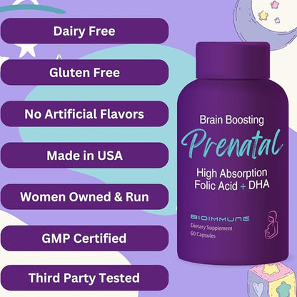 Ultra Strength Bio-Available Prenatal Vitamins for Women, Naturally Occurring Methylated Folate Folic Acid, DHA Omega 3. Supports Brain Development, Healthy Fetal Development