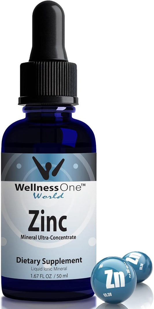 WellnessOne Ionic Liquid Zinc Drops for Immunity Support - Highly Absorbable Zinc Liquid Supplements for Kids & Adults - USA Tested, Vegan, Non-GMO, Gluten-Free, 1.67 fl oz
