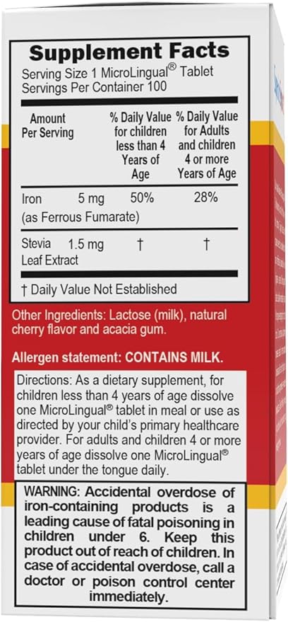 Superior Source Children?s Iron 5 mg - Ferrous Fumarate Supplement for Kids - Iron Supplement for Cell Health & Development Support - Supplement Tablets for Toddlers - 100 Instant Dissolve Tablets