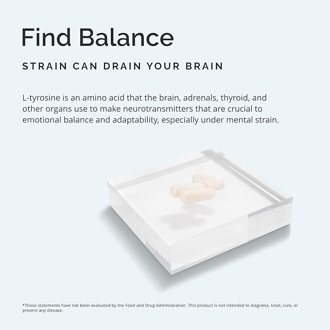 Dr Amen BrainMD Tyrosine - 120 Capsules - Promotes Mental Focus, Clarity & Alertness - Gluten Free - 60 Servings