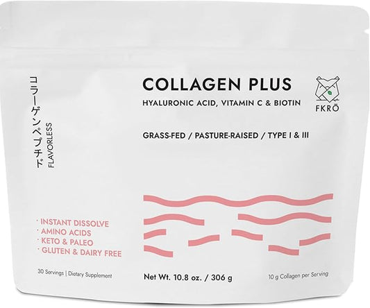 Collagen Plus w Biotin, Hyaluronic Acid & Vitamin C - Healthy Hair, Skin & Nails - Naturally Sourced Type I & III Hydrolyzed Collagen Powder, Unflavored - 30 Servings, 10.8oz