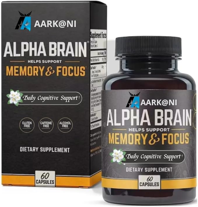 Aarkani Alpha Brain Nootropic Supplement for Memory, Focus & Mental Clarity – Cognitive Boost for Students, Professionals & Gamers – Caffeine, Alcohol & Gluten-Free (60 Capsules)