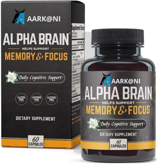 Aarkani Alpha Brain Nootropic Supplement for Memory, Focus & Mental Clarity – Cognitive Boost for Students, Professionals & Gamers – Caffeine, Alcohol & Gluten-Free (60 Capsules)