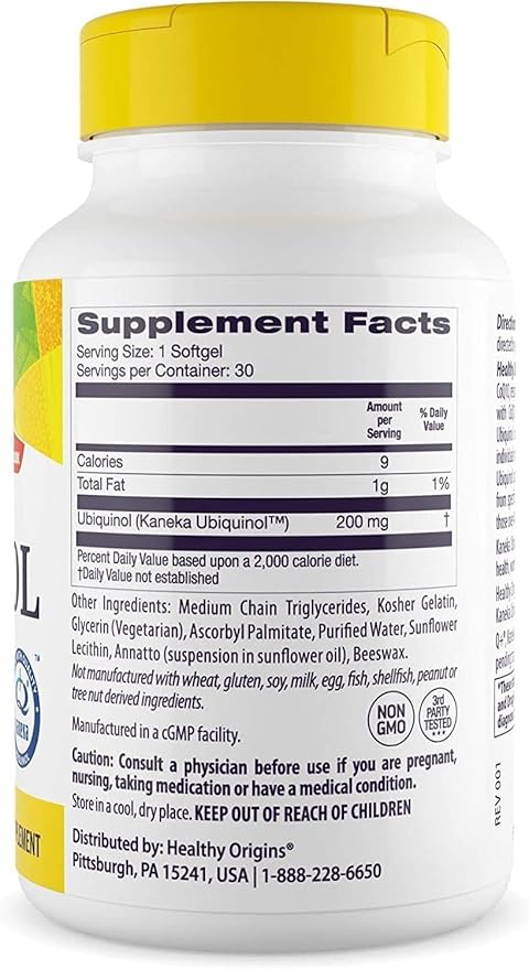 Healthy Origins Ubiquinol (Active Form of CoQ10), 200 mg - Ubiquinol Supplements for Heart Health & Antioxidant Support - Gluten-Free & Non-GMO Supplement - 30 Softgels