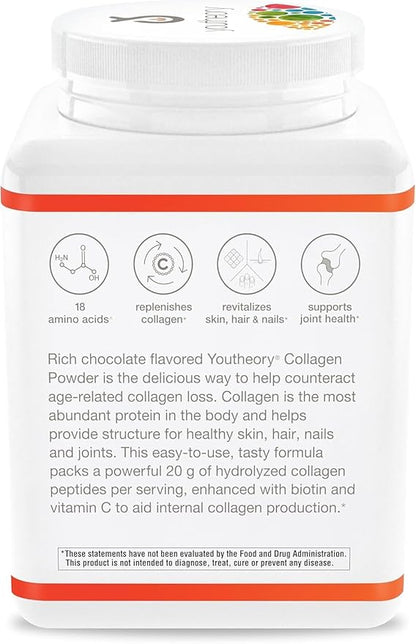 Youtheory Collagen Powder - Premium Collagen Supplement with Vitamin C & Biotin - For Healthy Hair, Skin, Nails & Joints - Hydrolyzed & Highly Absorbable - Dairy, Soy & Gluten Free - Chocolate - 10 oz