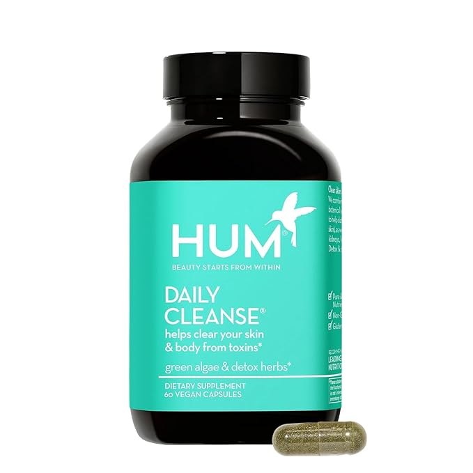 HUM Daily Cleanse Acne Supplement - Gut Cleanse Detox for Clear Skin with Organic Algae, Detoxifying Herbs, Zinc & Spirulina | Clear Skin Supplement (60 Capsules)
