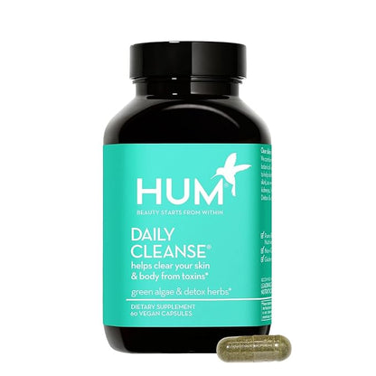 HUM Daily Cleanse Acne Supplement - Gut Cleanse Detox for Clear Skin with Organic Algae, Detoxifying Herbs, Zinc & Spirulina | Clear Skin Supplement (60 Capsules)