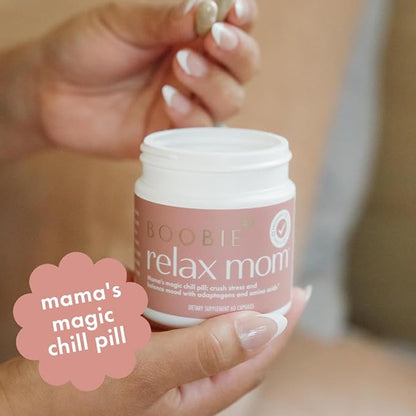 Boobie Relax Mom, Stress Support Supplement | Lactation Approved | Mood and Energy Support with Ashwagandha & L-Theanine, 60 Capsules