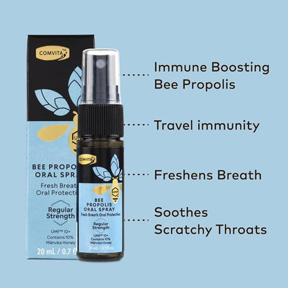Comvita Bee Propolis Throat Spray - Natural Immune Support, Soothing Mint Flavor with New Zealand UMF 10+ Manuka Honey, Antioxidant, Dietary Supplement - 0.7 fl oz