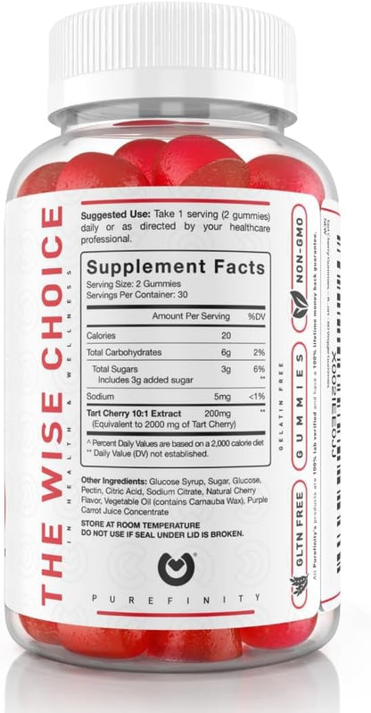 Tart Cherry Gummies – Uric Acid Flush for Joint Relief & Recovery, Raw Juice Extract Antioxidant – Non-GMO, Gluten Free, Vegan, 60 Count (Pack of 2)