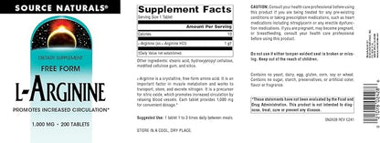 Source Naturals L-Arginine Free Form* - 1000 mg, 200 Tablets
