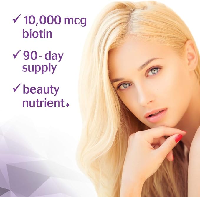 Bluebonnet Nutrition Beautiful Ally Biotin 10,000 mcg, Strengthen Hair & Nails*, Non-GMO, Vegan, Kosher Certified, Gluten-Free, Soy-Free, 90 Vegetable Capsules, 90 Servings