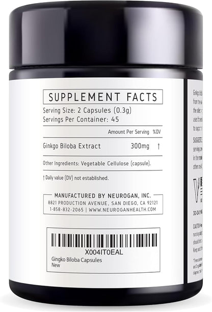 Neurogan Ginkgo Biloba Capsules 13,500,mg | Cognitive Health Supplements for Memory & Focus | Ginkgo Biloba Herbal Supplement, 300mg Per Serving, 90 Ct | Made in USA