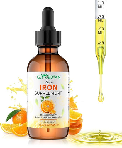 Iron Liquid Drops for Women & Men - 18mg High Absorption Liquid Iron Supplement for Anemia, Red Blood Cell, Energy Support & Immune Health, Vegan, Non-GMO, Natural Orange Flavor (2 Fl Oz)