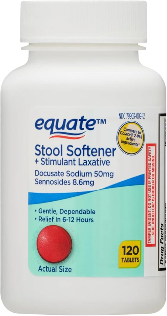 Equate Stool Softener Plus Stimulant Laxative Tablets for Constipation, Stool Softener Laxative for Constipation, 120 Count (Pack of 1)