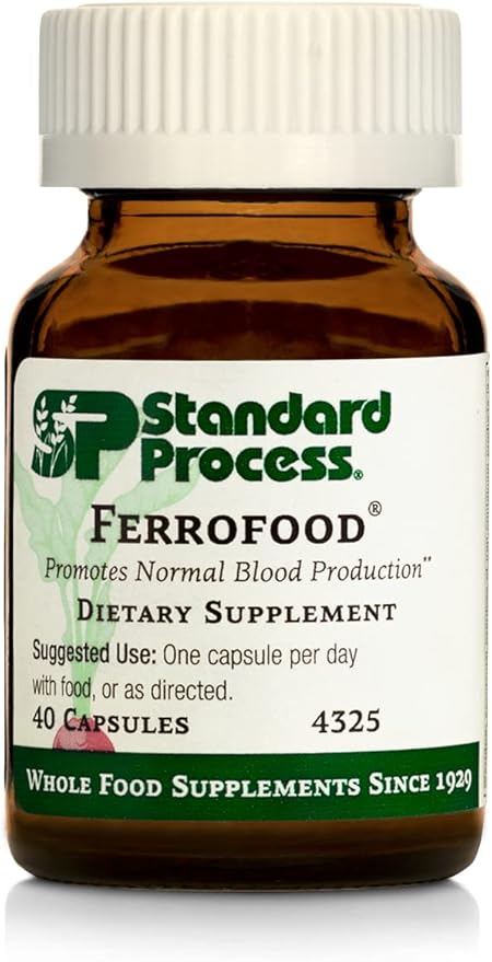 Standard Process Inc. Ferrofood - Whole Food Antioxidant, Healthy Blood and Hemoglobin with Cyanocobalamin, Acerola, Shiitake, Rice Bran, Organic Carrot, Alfalfa, Spanish Moss - 40 Capsules