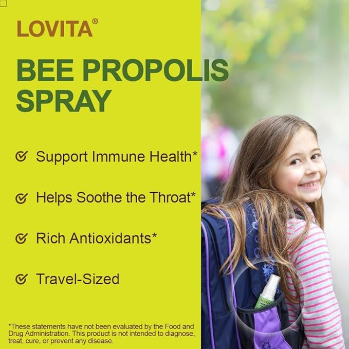 Lovita Propolis Throat Spray, 18% Bioflavonoids, Sore Throat Relief, Alcohol-Free, Gentle and Tasty, 1 Fl Oz