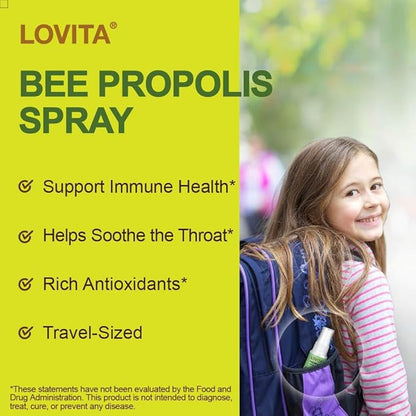 Lovita Propolis Throat Spray, 18% Bioflavonoids, Sore Throat Relief, Alcohol-Free, Gentle and Tasty, 1 Fl Oz